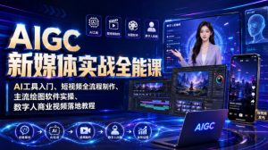 AIGC新媒体实战全能课|AI工具入门、短视频全流程制作、主流绘图软件实操、数字人商业视频落地教程-资源站