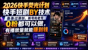2026快手荧光计划,快手短剧搬运技术,条条过原创,新号和老号0粉都可以做,有播放量就能賺到钱-资源站