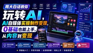 用大白话教你玩转AI，AI自媒体实操制作变现，0基础也能上手，从内容到变现-资源站