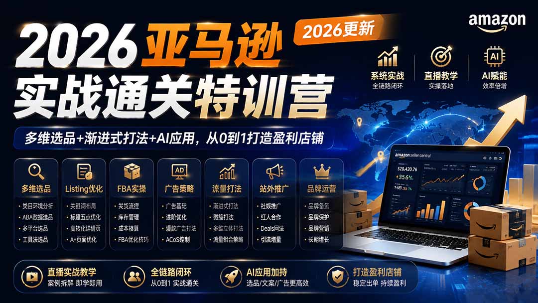 2026亚马逊实战通关特训营-2026更新，多维选品+渐进式打法+AI应用，从0到1打造盈利店铺-资源站