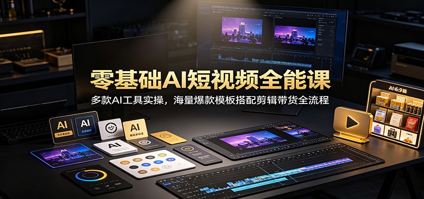 零基础AI短视频全能课：多款AI工具实操，海量爆款模板搭配剪辑带货全流程-资源站