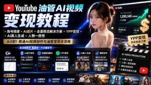 YouTube油管AI视频变现教程-更新：账号搭建×AI成片×去重限流解决方案×YPP变现×AI真人生成×人物一致性-资源站