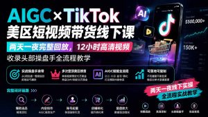 AIGC×TikTok美区短视频带货线下课;两天一夜完整回放,12小时高清视频收录头部操盘手全流程教学-资源站