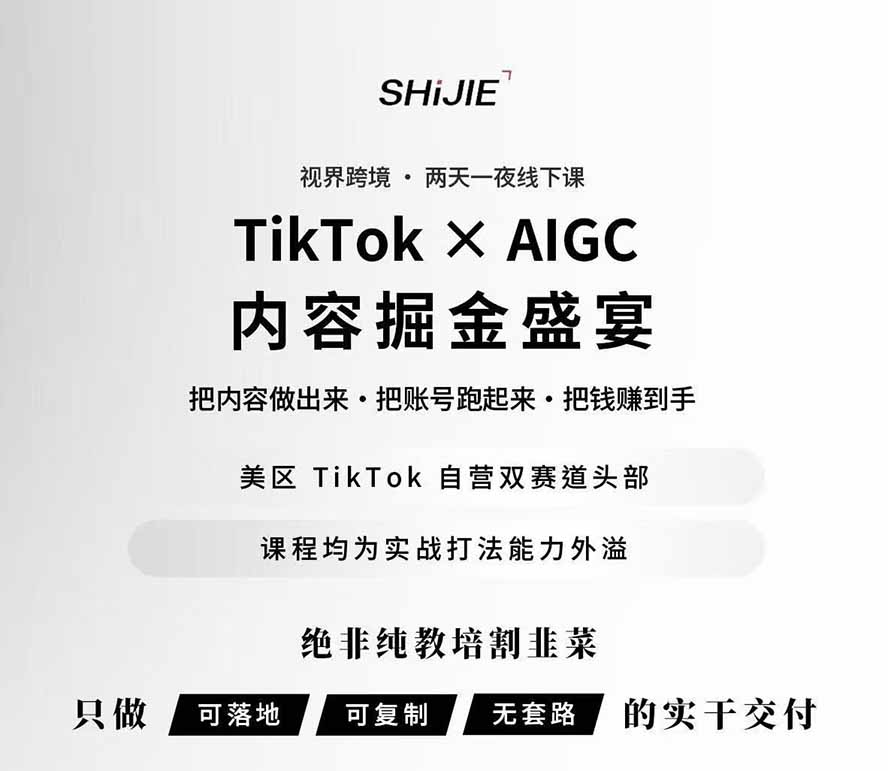 图片[1]-AIGC×TikTok美区短视频带货线下课；两天一夜完整回放，12小时高清视频收录头部操盘手全流程教学-资源站