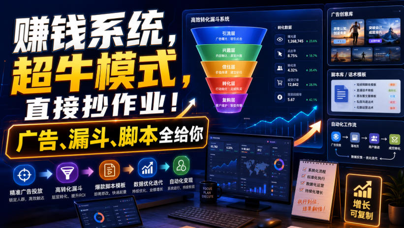 賺钱系统，超牛模式，直接抄作业！广告、漏斗、脚本全给你【原创双语字幕】-资源站