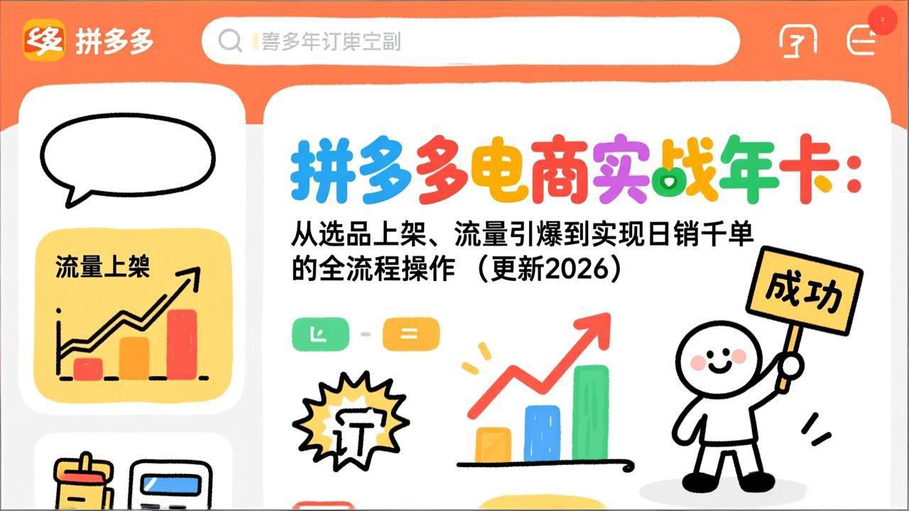 拼多多电商实战年卡：从选品上架、流量引爆到实现日销千单的全流程操作(更新2026年8月-资源站
