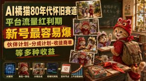 AI橘猫80年代怀旧赛道,平台流量红利期,新号最容易爆,伙伴计划-分成计划-收徒商单等多种收益-资源站