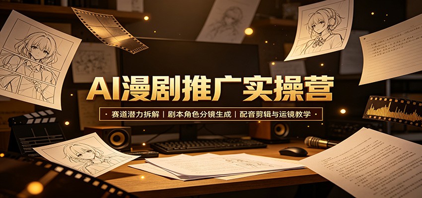 AI漫剧推广实操营:赛道潜力拆解,剧本角色分镜生成,配音剪辑与运镜教学-资源站