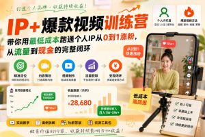 IP+爆款视频训练营，带你用最低成本跑通个人IP从0到1涨粉，从流量到现金的完整闭环-资源站