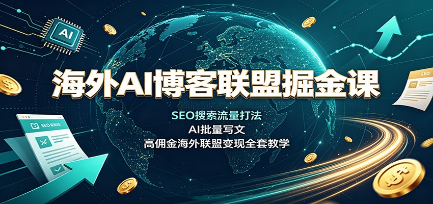 海外AI博客联盟掘金课：SEO搜索流量打法，AI批量写文，高佣金海外联盟变现全套教学-资源站