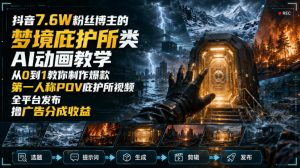 抖音7.6W粉丝博主的梦境庇护所类AI动画教学,从0到1教你制作爆款第一人称POV庇护所视频,全平台发布撸广告分成收益-资源站