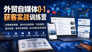 外贸自媒体0-1获客实战训练营｜谷歌精准搜客、海外全社媒获客、开发信撰写、报价收款、账号环境搭建、SOHO避坑全流程教程(更新)-资源站
