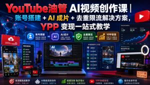 YouTube油管AI视频创作课|账号搭建+AI成片+去重限流解决方案,YPP变现一站式教学(更新0817)-资源站