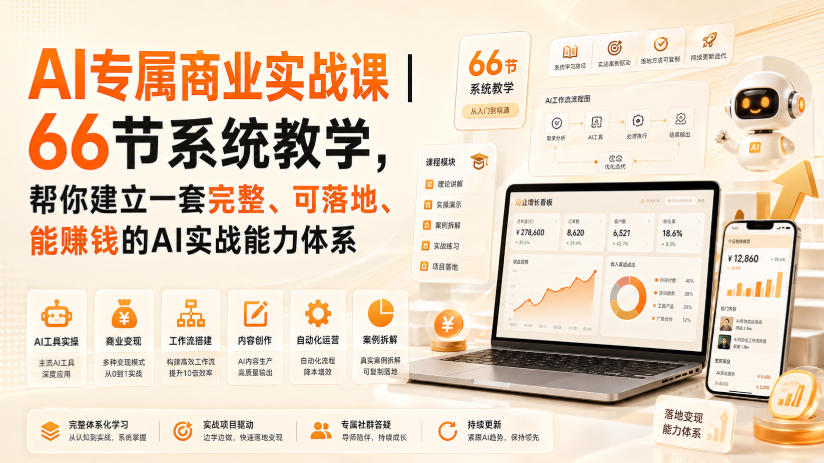 AI专属商业实战课｜66节系统教学，帮你建立一套完整、可落地、能賺钱的AI实战能力体系-资源站