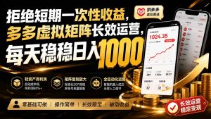 拒绝短期一次性收益,多多虚拟矩阵长效运营,每天稳稳日入 1000-资源站