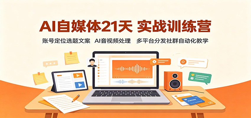 AI自媒体21天实战训练营:账号定位选题文案,AI音视频处理,多平台分发社群自动化教学-资源站