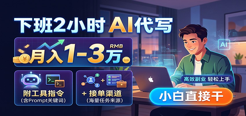 下班2小时AI代写，月入1-3万，附工具指令+接单渠道，小白直接干-资源站