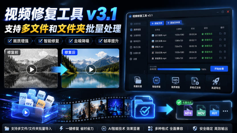 视频修复工具v3.1，支持多文件和文件夹批量处理-资源站