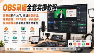 OBS录播全套实操教程｜零基础软件入门、精细参数调试、绿幕抠像、手机投屏、虚拟摄像机多平台直播落地课程-资源站