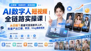 AI数字人短视频全链路实操课｜从0到1搭建可变现数字人IP，批量产出口播、带货、Vlog爆款视频-资源站