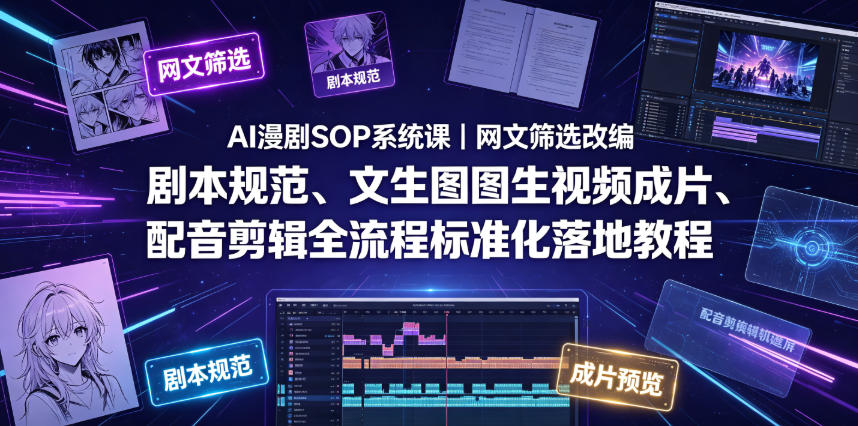 AI漫剧SOP系统课｜网文筛选改编、剧本规范、文生图图生视频成片、配音剪辑全流程标准化落地教程(更新0826)-资源站