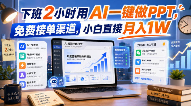 下班2小时用AI一键做PPT，免费接单渠道，小白直接月入1W【揭秘】-资源站