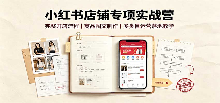 小红书店铺专项实战营：完整开店流程，商品图文制作，多类目运营落地教学-资源站