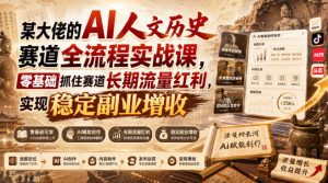 某大佬的AI人文历史赛道全流程实战课，零基础抓住赛道长期流量红利，实现稳定副业增收-资源站
