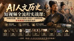AI人文历史短视频全流程实战课：从爆款选题、剧本分镜到人物资产与视频剪辑，系统跑通内容创作流程-资源站